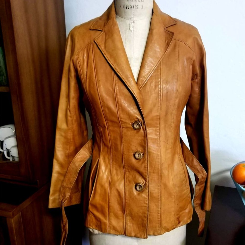 rare! Vtg 70's "ROME" Peabody Mass Leather Jacket XS